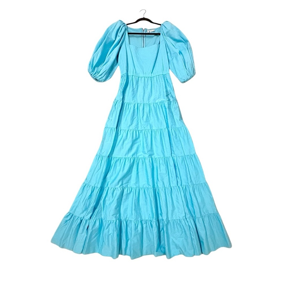 NWT ALICE + OLIVIA Shayla Tiered Gathered Cotton-blend Maxi Dress - Picture 9 of 15